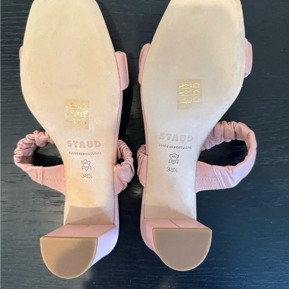 STAUD Cream Heels with Textured Ruched Straps - Picture 2 of 4